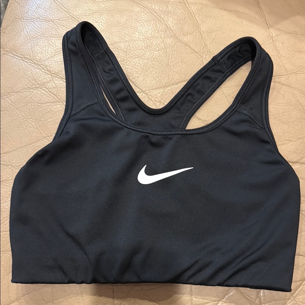 Nike Women's Black Sports Bra with White Logo